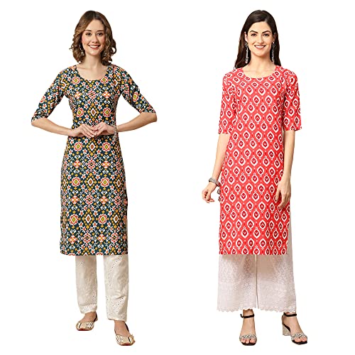 Image of Pinkmint Women's Crepe Digital Print Straight Kurta [Pack of 2]