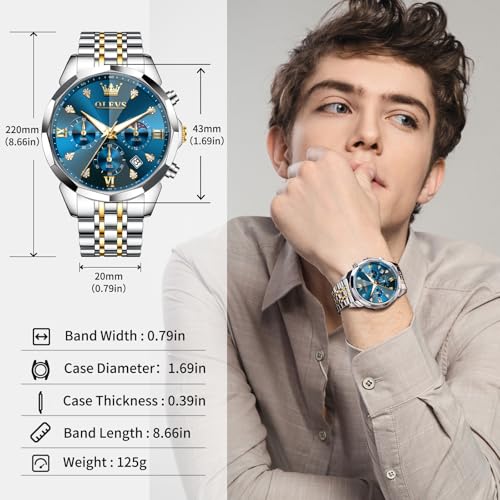 Image of OLEVS Watches for Men Stainless Steel Dress Men Watch with Date Big Face Chronograph Waterproof Luxury Fashion Watch Blue /Black /Gold /Green /Silver Face Relojes para Hombres