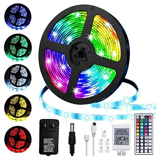 LiyuanQ LED Strip Lights, 16.4ft/5m RGB Color Changing Lighting Strip Tape Lights 150 LED 5050 Strip Rope Light with 44 Keys Remote Control Dimmable Mood Lighting for Home TV Kitchen DIY Decoration