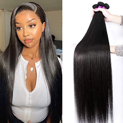 10A Straight Human Hair Bundles 100% Virgin Brazilian Hair 3 Bundles Straight Weave Hair Human Bundles Natural Color Unprocessed Remy Hair Bundles (22 24 26)