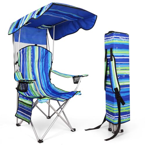 VTOY Silla de camping portátil con toldo, silla plegable con toldo, silla duradera de Oxford 600D para camping, playa, picnic, pesca y deportes
