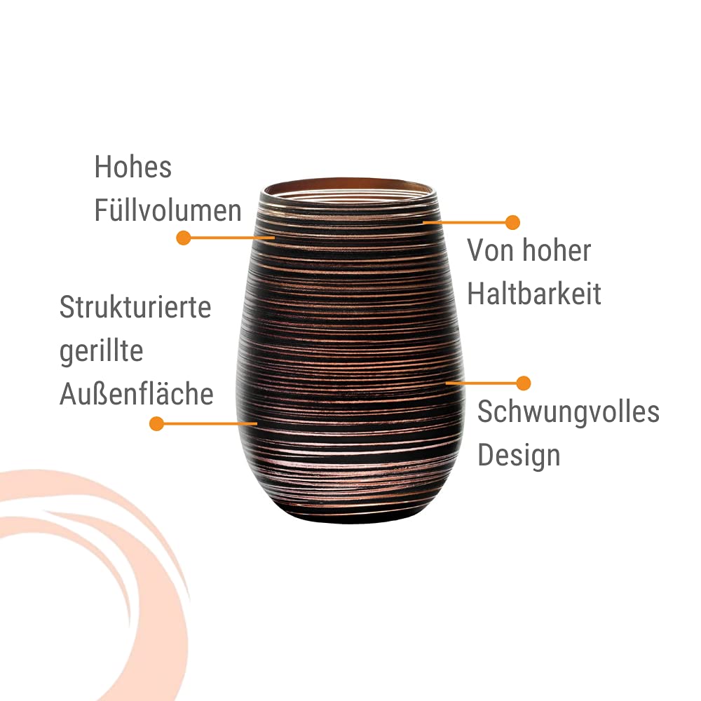 Stölzle Lausitz Set 6 Vasos Twister 465ml – Vasos Altos de Cristal Negro-Bronce para Agua Zumo y Cócteles – Resistentes a Golpes y Apto para Lavavajillas – Diseño Moderno Sin Plomo