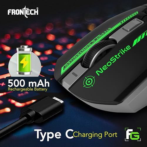 Image of FRONTECH Neo Strike Wireless Gaming Mouse with 3200DPI, Comfortable & Ergonomic Design, RGB LED Lights, 6 Buttons, in-Built Rechargeable Battery, Power & LED ON /Off Switch.(MS-0059)
