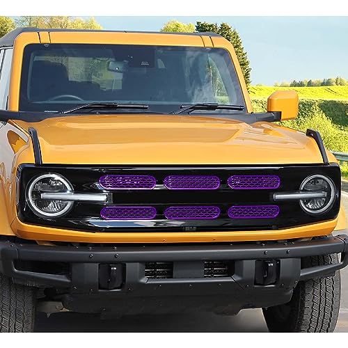 Image of Jimen Compatible with Ford Bronco 2021-2023, 6PCS Front Grille Inserts Mesh Grill Cover Exterior Trim Accessories (Purple)