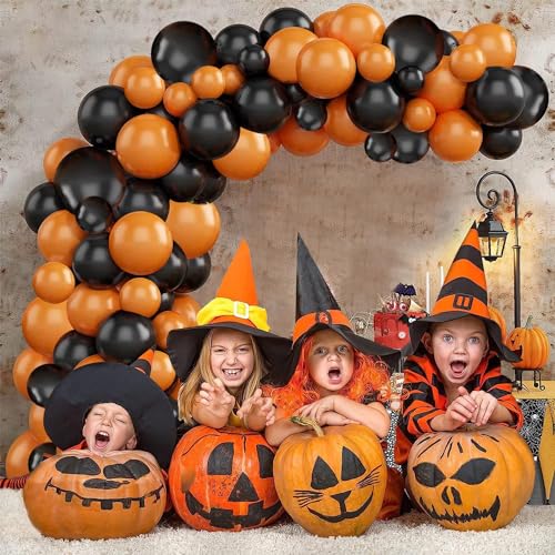 Image of Party Propz Orange Black Balloon Decoration Kit - Pack of 102 Balloons with Arch Roll & Glue Dots | Orange's Balloons for Decoration | Orange Theme Birthday Decoration (Latex)