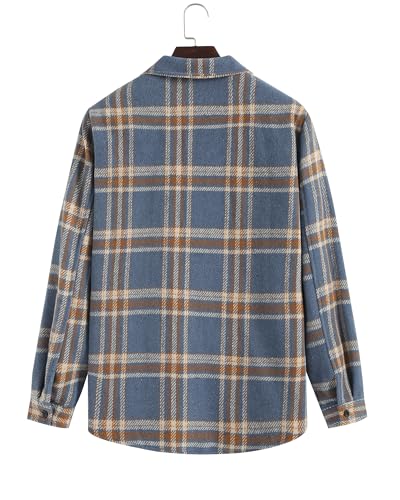 Image of ZAFUL Unisex Plaid Flannel Shirt Jacket Button Down Long Sleeve Pocket Coat Outwear | Mens Fall Clothes Lightweight Long Sleeve Button Down Flap Pocket Jacket Tops for Fall&Winter 2026