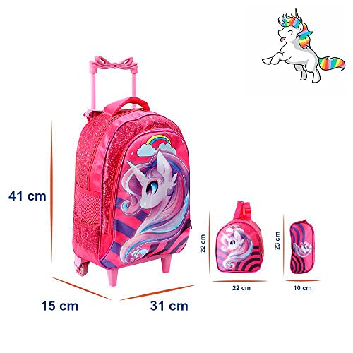 Kit Mochila Escolar Infantil Unicornio My Little Poney Com Rodinhas
