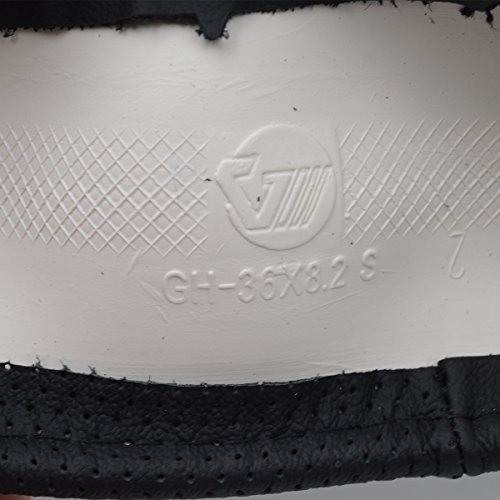 Qianbao Genuine Soft Black Leather Car Steering Wheel Cover,Universal Fits 14 Inch Size, Odorless,Anti-Slip, Elegant, Excellent Grip, And Easy Install Wheel Wrap(Small（13.5-14.2）, Red/Black) #TOP4