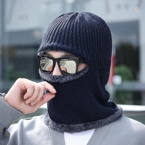 Image of Snow Proof Inside Fur Wool Unisex Monkey Beanie Cap Hat | Breathable Knit Thick Fleece Lined Foldable Use as Skull Woolen Winter Caps Hat Men & Women | Motorcycle Balaclava | Freesize