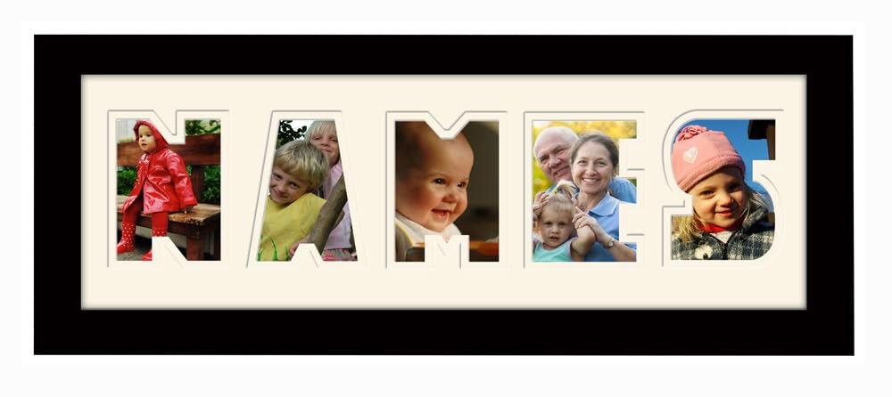 Photos In A Word Black Finish Frame Cream Mount Cream Inside Personalised Any Name Word Photo Frame Birthday Picture Gift Present (, 5 Letters (Letters Only No Spaces))