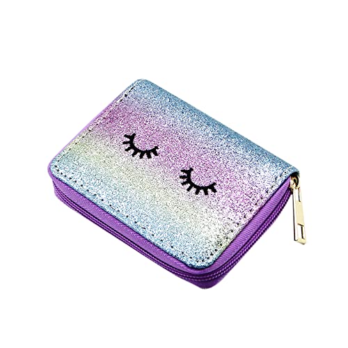 Women Small Short Wallets Mermaid Scale Coin Purse Credit Card Holder with Zipper for Teen Girls, EObb-22030965F-012