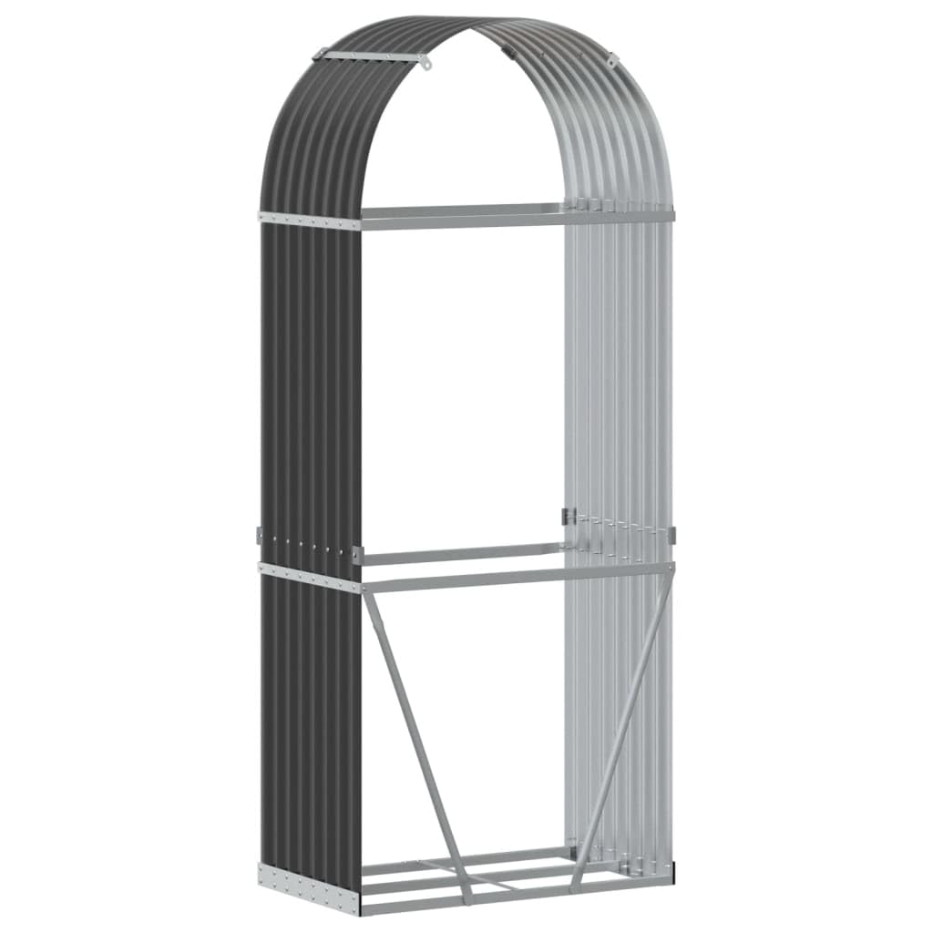 Gecheer Houten rek voor buiten met gegalvaniseerde stalen afdekking, houten rek, houten schuur, opslagrek, houten standaard, open haard, buiten, terras, zilverkleurig, 300 x 45 x 100 cm