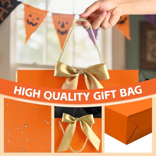 Image of JMANNI Gift Bags with Handles, 13 inch Medium Gift Bag for Presents, 1 Pcs Bags with 2 Tissue Paper and 1 Cards for Baby Shower Wedding Bridal Shower Mother's Day Birthday Party (Orange