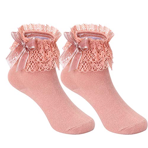 Girls Ruffle Socks Toddler Cute Lace Bowknot Frilly Dress Ankle Socks3