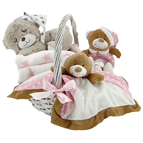 Canastilla para Bebés Oso Estrellas Rosa Pequeña