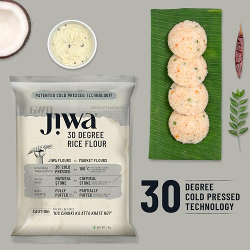 Image of Jiwa 30 Degree Rice Flour /Atta | 1 Kg | Patented Cold Pressed Flour | Slow Ground | Puffed Soft Rotis | Chawal Ka Atta | Gluten Free (Pack of 2)