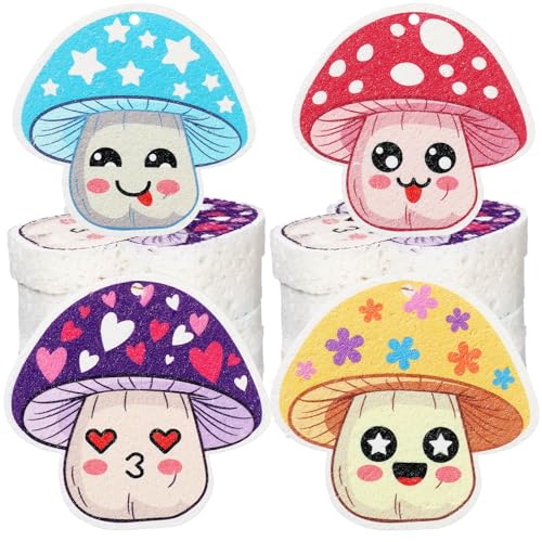 Newtay 8 Pack Cute Kitchen Sponges Dish Set Compressed Non-Scratch Reusable Kitchen Cleaning Household Sponges for Dishes, Pans, Kitchen, Fruit, Plate, Bathroom(Mushroom)