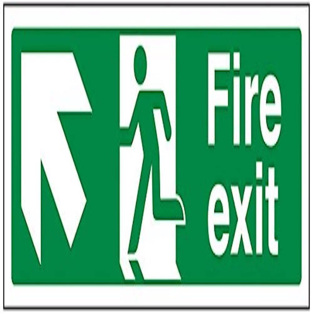 V Safety 14007AX-S Fire Exit Arrow Up Left Sign - Landscape - 300mm x 100mm - Self Adhesive Vinyl, Green