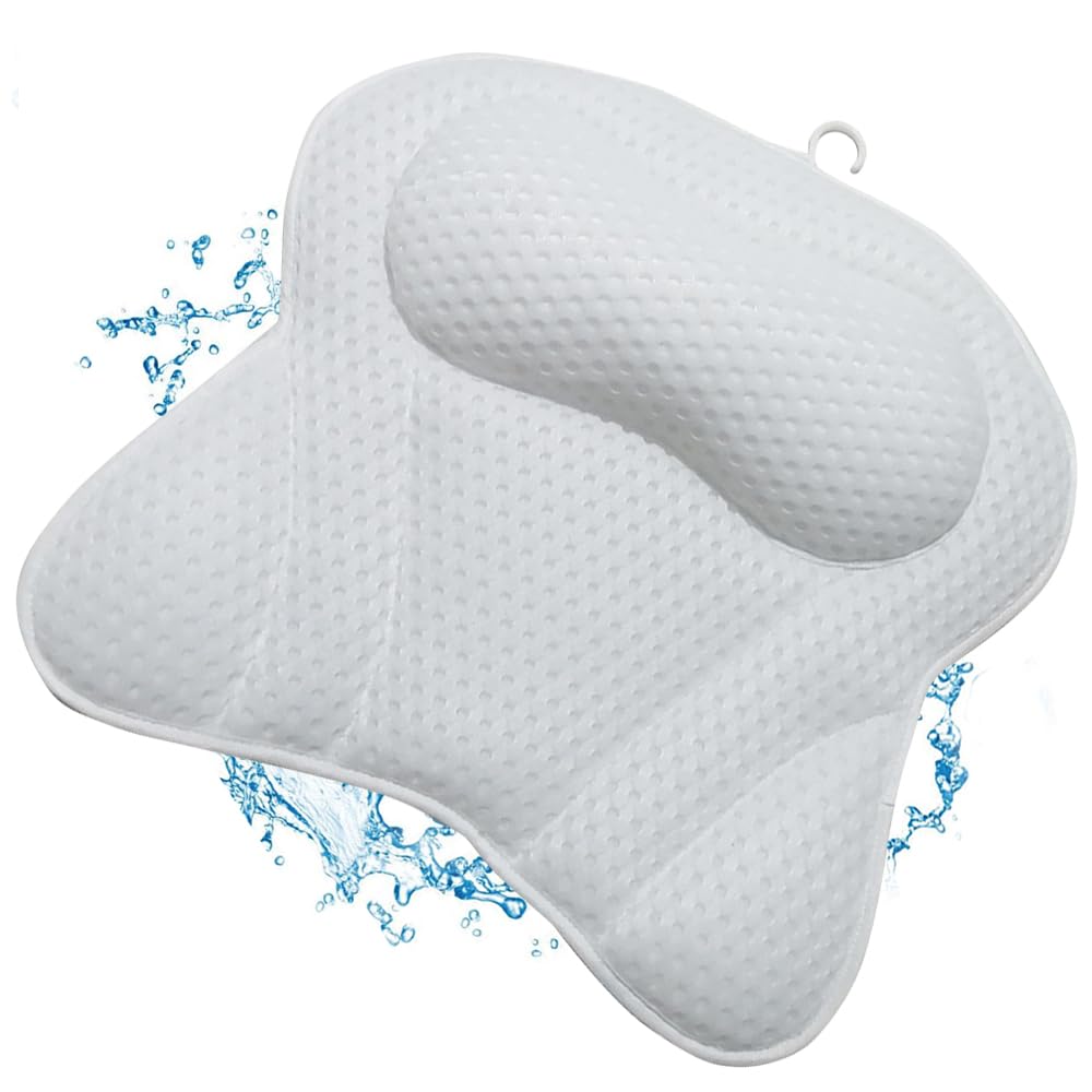 PenelifeBath Pillow with 6 Suction Cups - Ergonomic Bath Pillow with 4D Air Mesh Technology - Neck Pillow for Optimal Relaxation - White