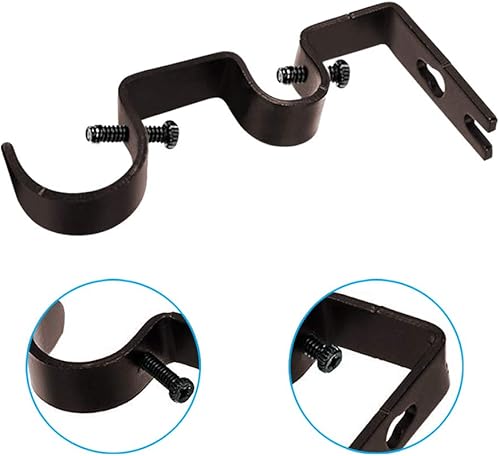 Miniatura 7 de TLBTEK 6 soportes de barra de cortina plateados, soportes dobles para colgar barra de cortina, soporte de pared resistente, soportes ajustables para