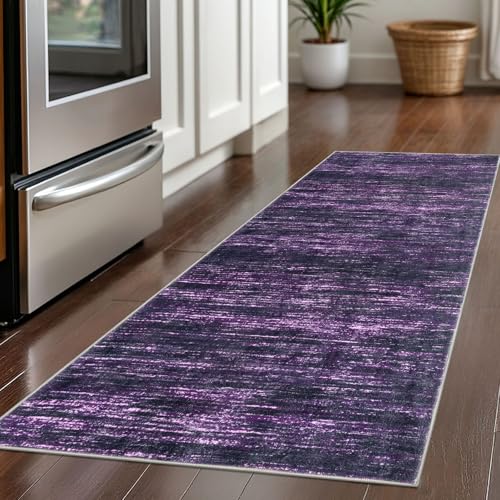 2x5 Purple White Modern Abstract Runner Rug for Hallways, Super Soft Hallway Decor Kitchen Rugs with Non-Slip, Non-Shedding Washable Rug for Hallways Entryway Bedroom Indoor
