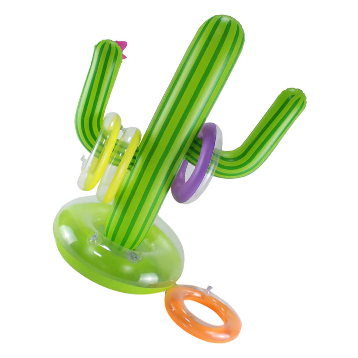 1 Ensemble Jeu Anneaux Gonflables Cactus de Plage Anneaux à Lancer Accessoire de Fête et Durable Vert
