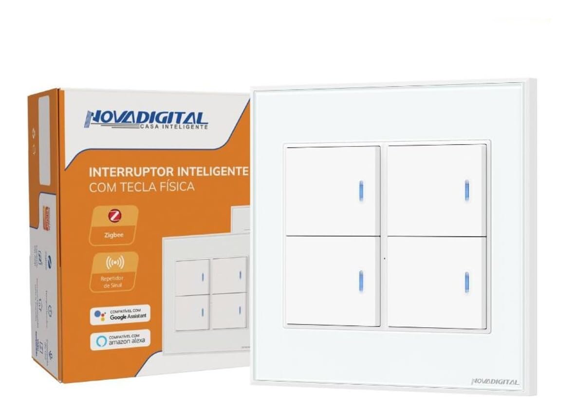 Interruptor Inteligente Zigbee 4x4 4 Teclas Físicas Novadigital