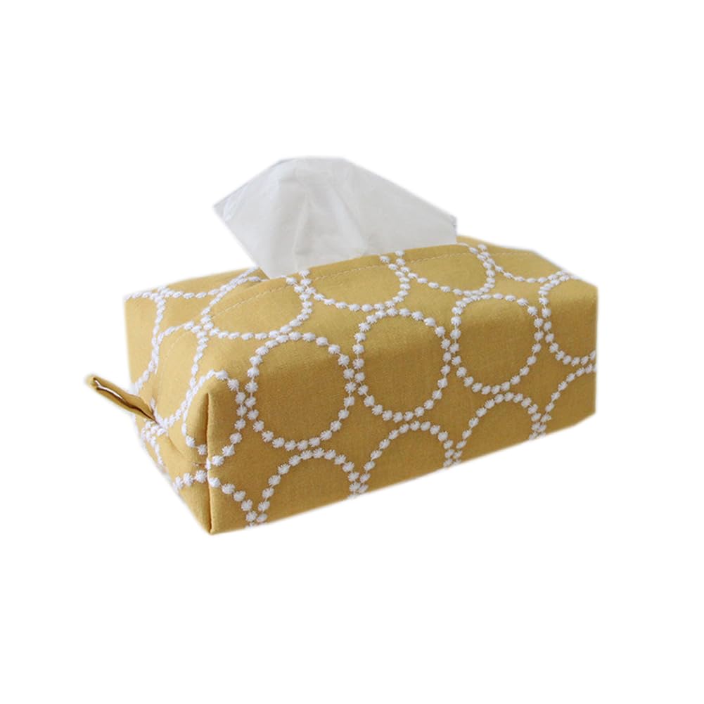 Qinqin Store Girls Yellow Cotton Linen Cloth Tissue Box Cover Simple Hangable Tissue Box Case Bathroom Living Room Decorative Tissue Holders (, 17×11×7.5Cm/6.69"×4.33"×2.95")