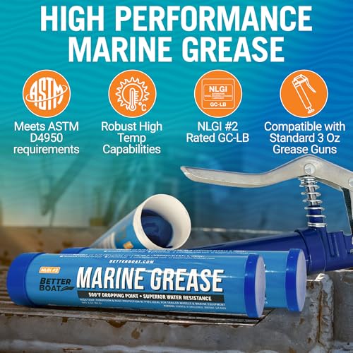 Better Boat BB-MRGRS-3P3OZ 3Pk Mini Boat Marine Grease Tube 3Oz Wheel Bearing Grease, Boat Trailer Bearing Grease Waterproof High Temp Cap Packer Cartridges thumb #1