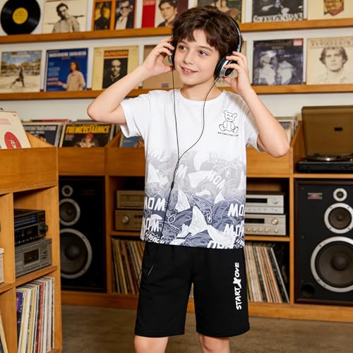 Image of Ayzozuy Boy Clothes Colorblock Top + Drawstring Waist Shorts 2 Pieces Kid Summer Outfits Set