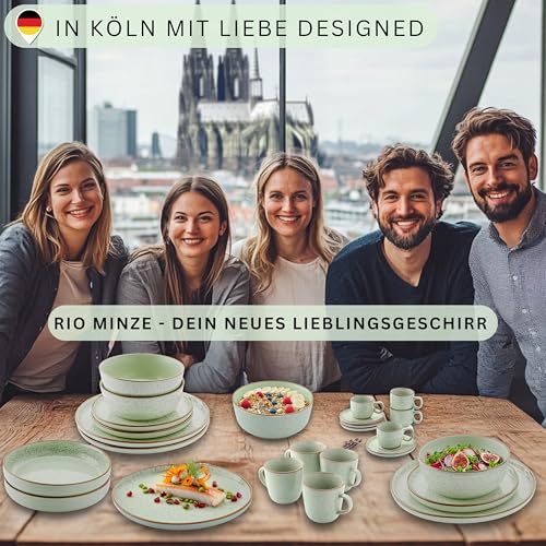 SÄNGER Rio Minze | Tafelservice 18 teilig, Steingut Geschirr Set 6 Personen, 6x Speiseteller 6x Dessertteller 6x Schalen Geschirrset und Schale mintgrün | VALUE COLLECTION