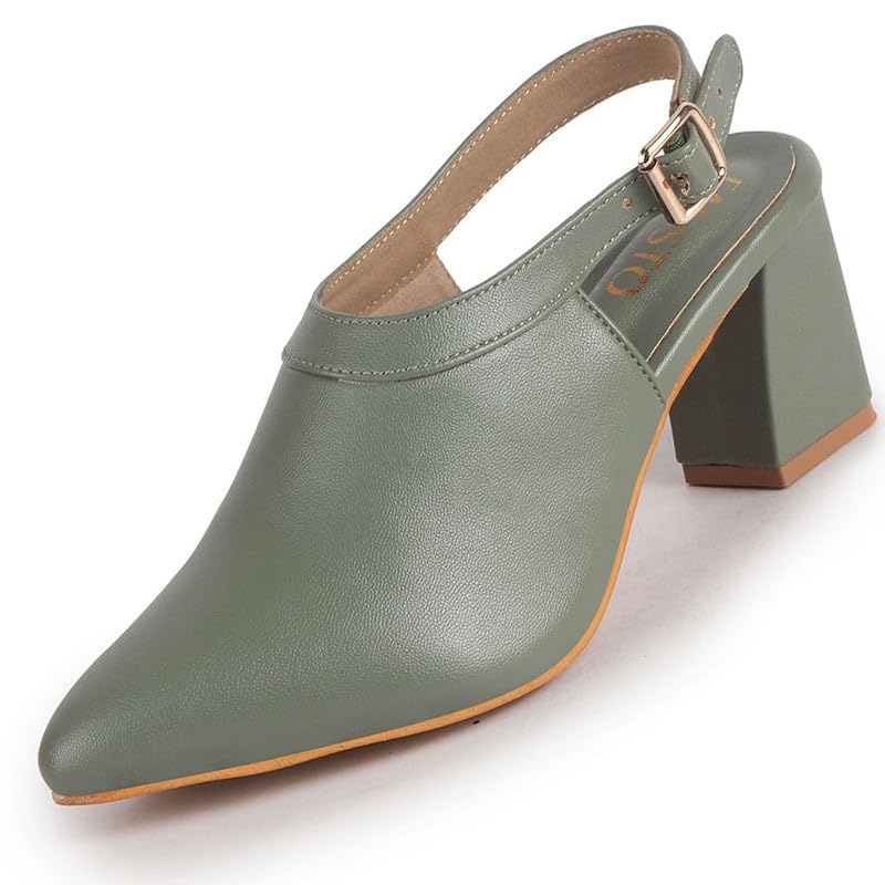 Image of FAUSTO Women Pointed Toe Block Heel Adjustable Backstrap Shoe Style Sandals | Soft Padded Insole | Semi Formal Outfit Sandals
