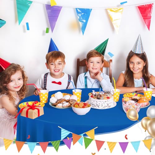 Image of tujol Royal Blue 6 Pack Plastic Table Cloth 84 inch, Disposable Round Tablecloth Table Cover, Plastic Tablecloths for Parties