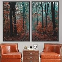 2 Piece Framed Canvas Wall Art Brown Forest Canvas Prints Home Artwork Decoration for Living Room,Bedroom - 16