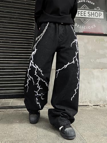 Men's Hip-hop Embroidered Baggy Jeans Loose Fit Denim Black Trousers3