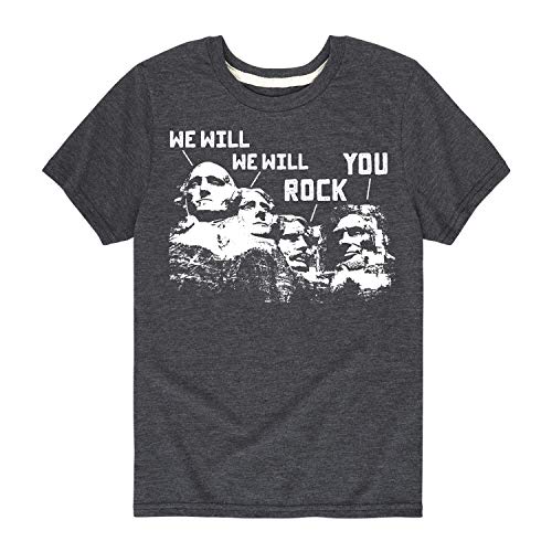 Instant Message - Mt Rushmore We Will Rock You - Youth Short Sleeve Graphic T-Shirt - Size Large Heather Charcoal
