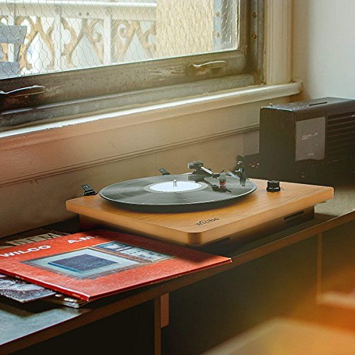 Wrcibo Record Player, Vintage Turntable 3-Speed Belt Drive Vinyl Player LP Record Player with Built-in Stereo Speaker, Aux-in, Headphone Jack, and RCA Output, Natural Wood - Thumbnail 7