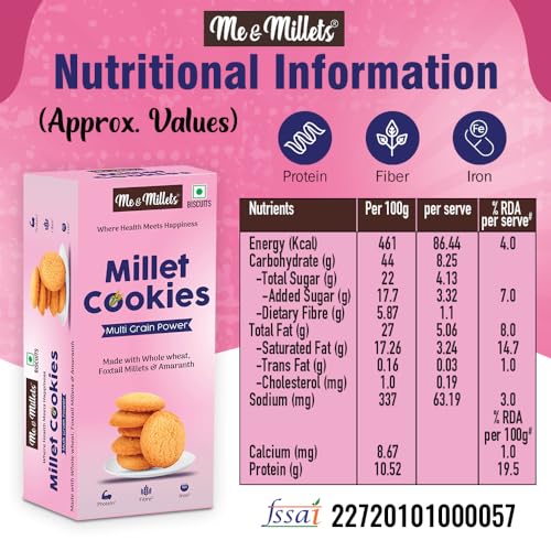 Image of ME & MILLETS Combo Multimillets Savoury & Multigrain Power Cookies (75g X 2) Delicious Millets Biscuits, Rich In Fiber & Protein, Healthy Tea Snack (Jain Friendly)