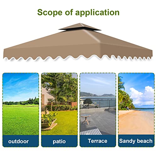 Tetto di Ricambio per Gazebo Giardino 3 x 3 m, Doppio Strato Impermeabile Copertura Rimovibile per Campeggio, Spiaggia, Sole - Image 8