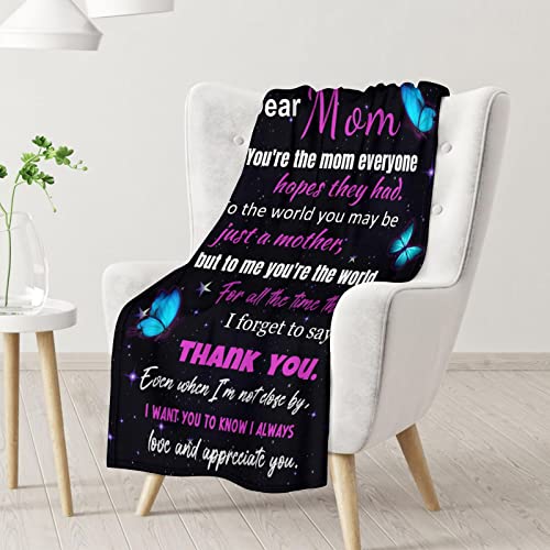 Mom Throw Blanket - Soft, Fuzzy & Warm - 50x60 Inches to My Mom Blankets for Living Room, Decorative - Black Modern Throws Birthday Gifts from Daughter or Son