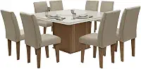 Conjunto Sala de Jantar Mesa Tampo Giratório 8 Cadeiras Siena Amsterdã Dobuê Cedro Off Areia