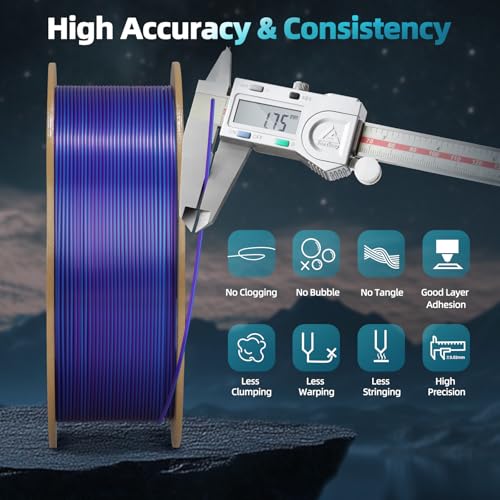 Image of Dual Color Silk PLA 3D Printer Filament 1.75mm,Dual Color 2-in-1 Purple-Blue Silk Filament 1KG Spool (2.2lbs) Dimensional Accuracy Probability + /- 0.02mm Fit Most FDM 3D Printers, Blue-Purple