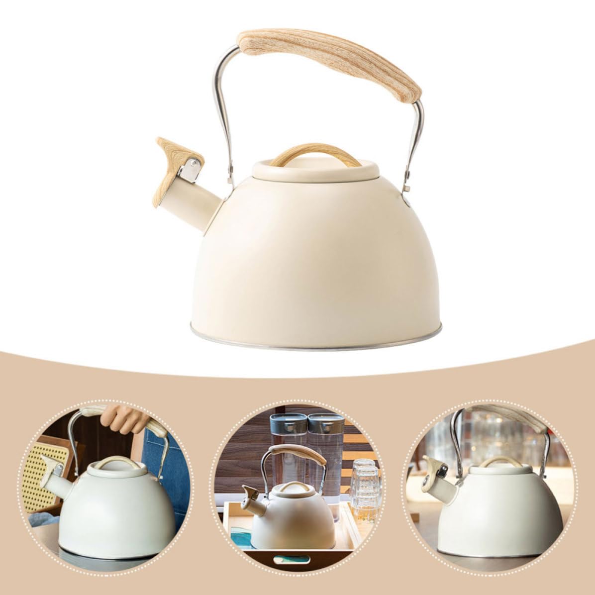 Acero Inoxidable Hervidor Silbante Beige 3l para Cocina y Camping