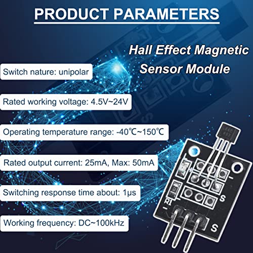 DAOKAI 10 Pcs KY-003 Hall Effect Magnetic Sensor Module 3144 Hall Effect Sensor DC 5V Unipolar for Arduino PIC AVR Smart Cars with Cable