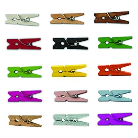 LWR CRAFTS Wooden Mini Clothes Pegs 15 Colors 200 Per Pack 1" 2.5cm (All) Cover
