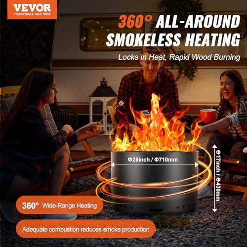 VEVOR 28 inch Smokeless Fire Pit Stove Bonfire, Wood Burning Fireplaces with Removable Ash Pan, SUS430 Stainless Steel Inner Portable Outdoor Firepit,for Outdoor Patio Camping High 17 inch - Image 2