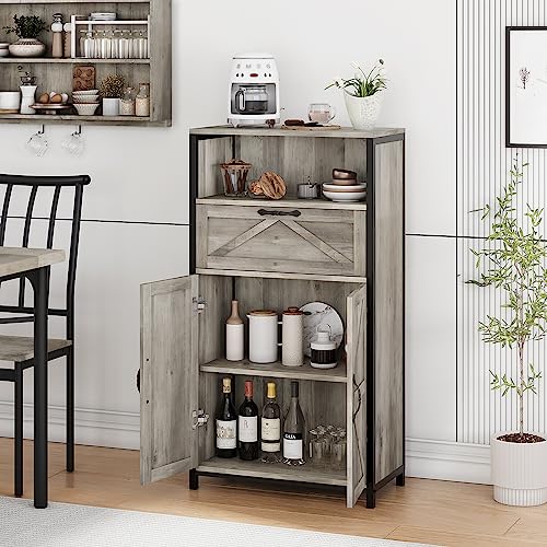 IDEALHOUSE-Farmhouse-Storage-Cabinet-with-Barn-Door-Tall-Buffet-Cabinet-with-Drawer-Metal-Frame-Wood-Slim-Bathroom-Cabinet-Standing-Sideboard-for-Living-Room-Bedroom-Home-Office-Kitchen-Grey