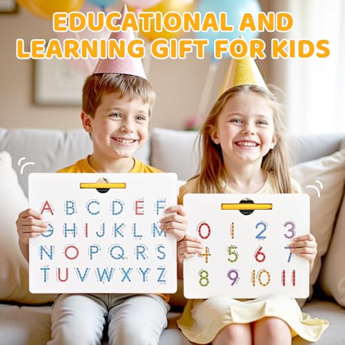 Image of GAMENOTE Magnetic Letter Number Board Double Sided, ABC 123 Tracing Set | 2 in 1 alphabet numbers tracing board, uppercase lowercase ABC 123, math learning, educational toy for toddlers kids