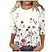 QMMD T-Shirt pour Femme Manches 3/4 Col Rond T Shirt Polyester Hiver Travail Top Femme Décontractée Fleurie Sangle Spaghetti Dos Nu Cintré Frais