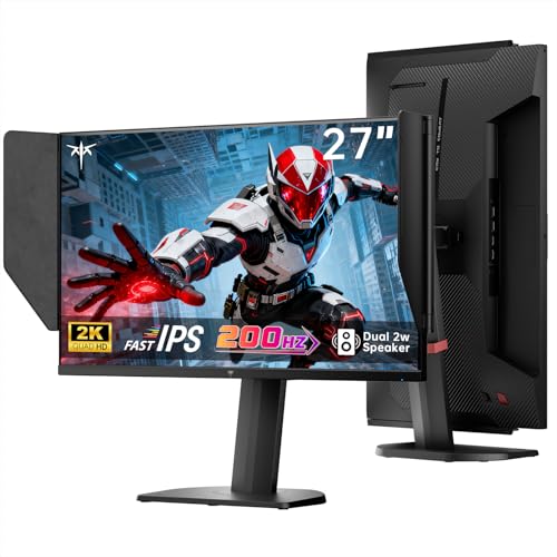 Image of KTC 27 Inch Gaming Monitor 27M1, 1440p 200Hz Computer Monitor with Built-in Sperkers, Up to 210Hz, 2K QHD Fast IPS, Adaptive Sync, 130% sRGB, ΔE＜2, Height Adjustable Monitors with Shielding Hood